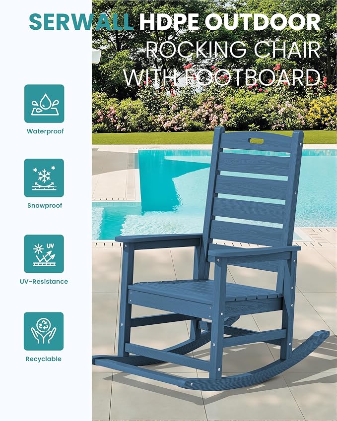 SERWALL Outdoor Rocking Chair Set of 2, Oversized Rocking Chair - Image 4