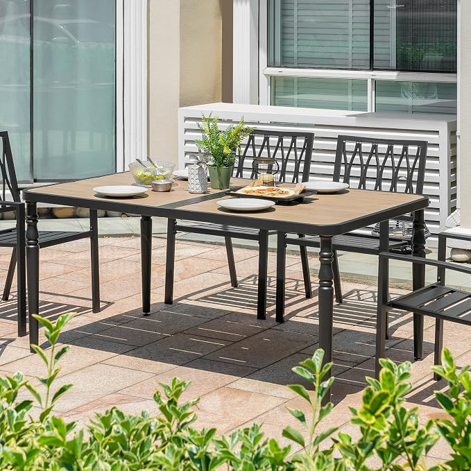 NUU GARDEN Patio Dining Table for 6, 61” x 37” Large Rectangle Metal Table - Image 9