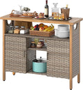 DWVO XL Patio Storage Cabinet, Wicker Outdoor Bar Table by DWVO