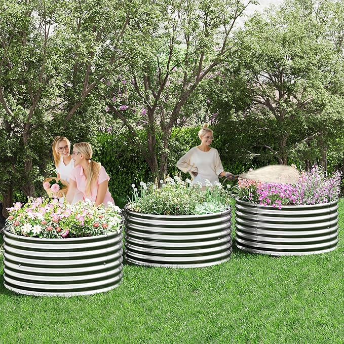 4 Pack Tall 2x2x1.5ft Round Galvanized Raised Garden Bed Outdoor, Metal Garden - Image 7