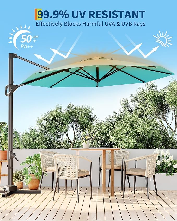 GarveeLife 10 ft Patio Umbrella Outdoor Large Cantilever Umbrella w/Base - Image 3
