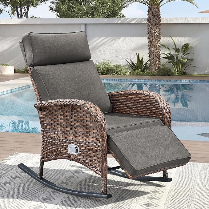 Zero Gravity Patio Rocking Wicker Recliner Chair by JelwalyPatioFurnitureSet