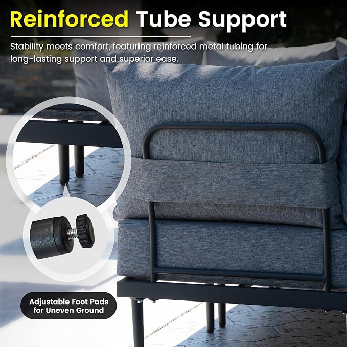 Sundale Outdoor 2 Pieces Metal Patio Furniture Set, Outdoor Sectional Sofa w/6 - Image 5
