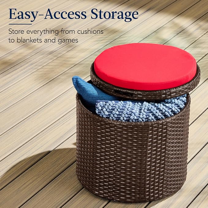 Best Choice Products Round Wicker Ottoman, Additional Seating, Side Table - Image 3