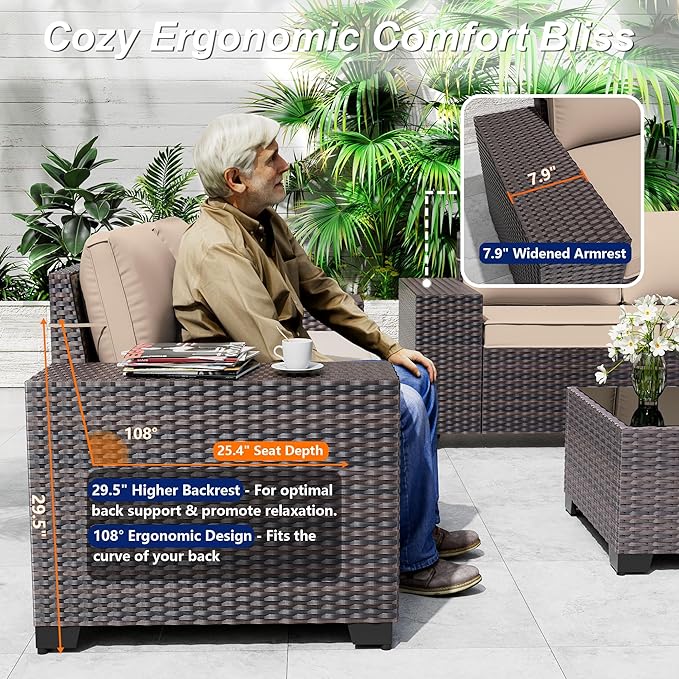 Outdoor Patio Furniture Set, 6 Pieces Outdoor Sectional Furniture High Backrest - Image 3