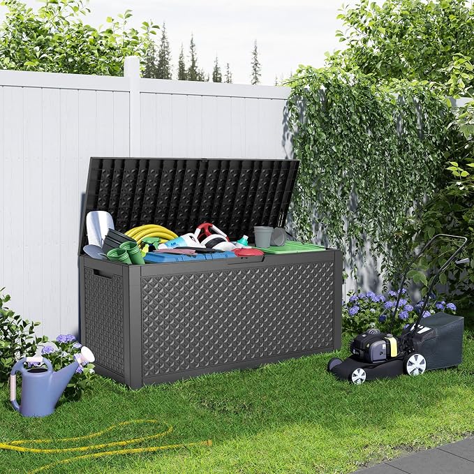 110 Gallon Resin Deck Box, Lockable Patio Outdoor Storage Box - Image 5