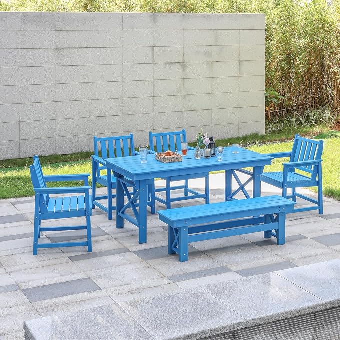 HDPE Outdoor Dining Set of 6, Patio Dining Table Set - Image 2