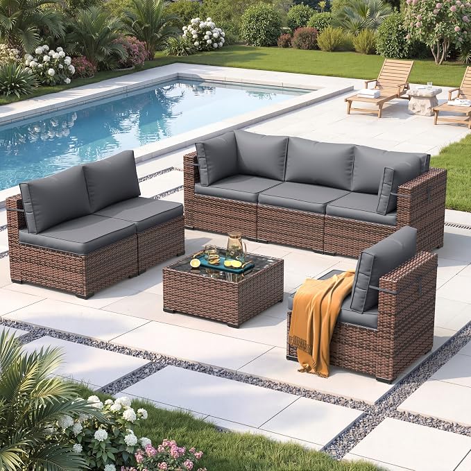 Patio Furniture Sets with Waterproof Cover, 7 Pieces Outdoor Rattan Sectional - Image 9