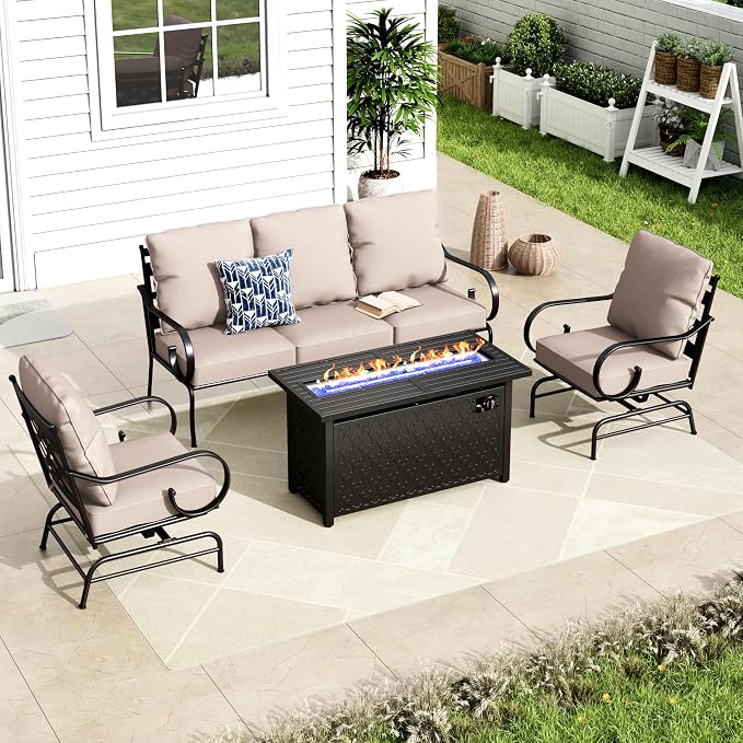 MFSTUDIO 5 Seats Large Metal Patio Conversation Sets, 4 Pieces Outdoor by MFSTUDIO