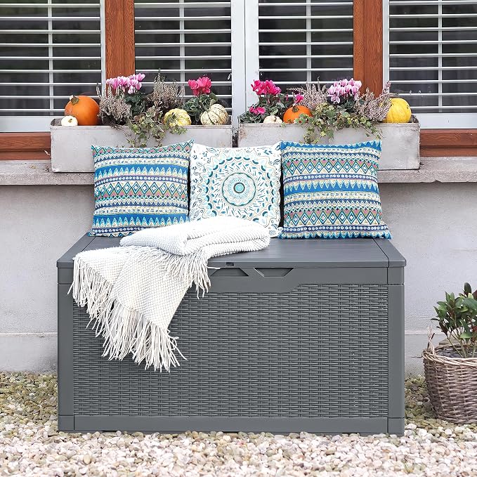 Flamaker Outdoor Storage Box 100 Gallon Waterproof Resin Deck Box Delivery Box - Image 5