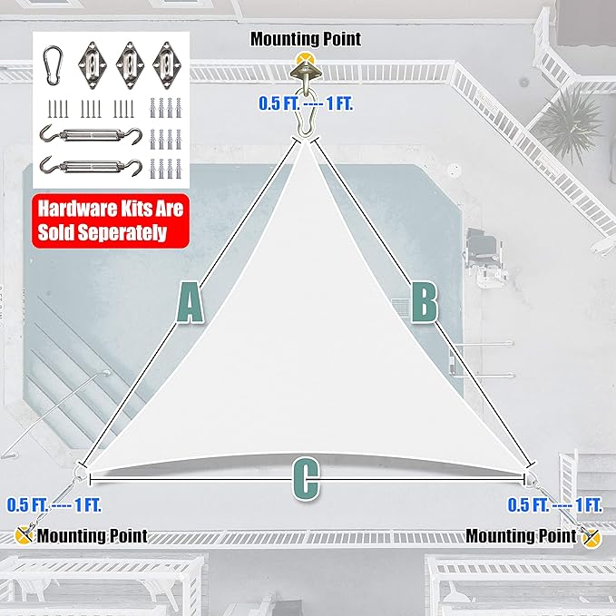 Amgo Custom Size 15' x 15' x 15' White Triangle Sun Shade Sail Order to Make - Image 7