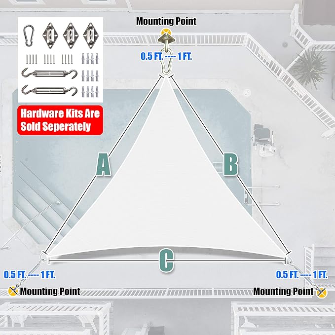 Amgo Custom Size 8' x 8' x 8' White Triangle Sun Shade Sail UPF50+ AGTAPRT12 - Image 8