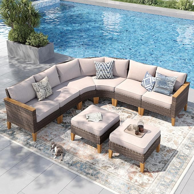 PHI VILLA 7-Piece Curved Patio Furniture Set, Half-Moon Wicker Sectional by PHIVILLAThepioneerofcomfortablehouseholdsupplies