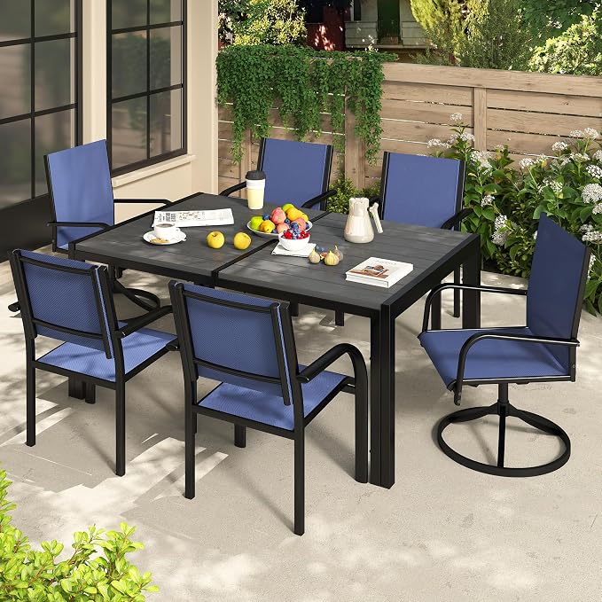 Outdoor Dining Set for 6, Metal Patio Table and Chairs Set by COCLUB