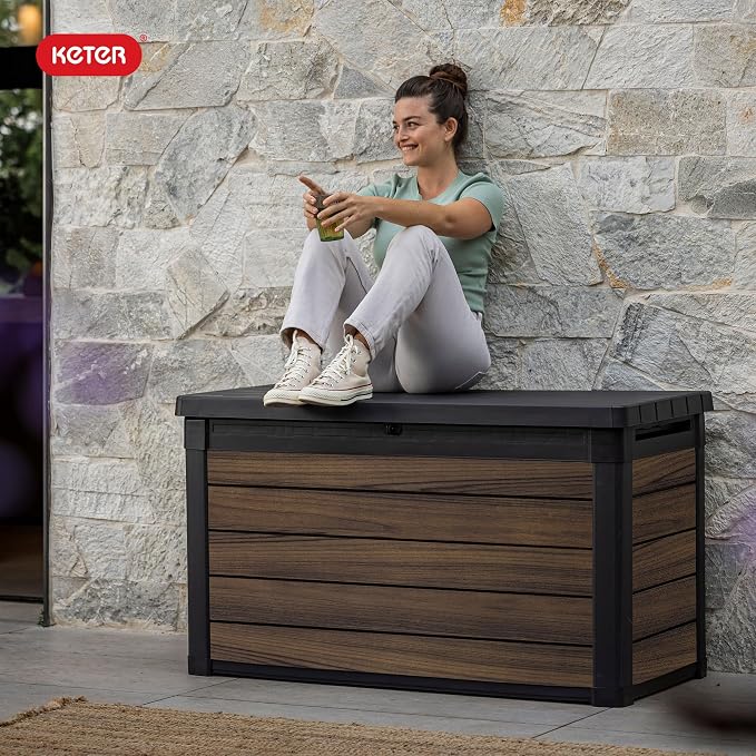 Keter Rosewood 100 Gallon Resin Deck Box Organization and Storage - Image 9