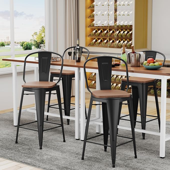Alunaune 24" Swivel Metal Bar Stools Set of 4 High Back Counter Height - Image 3