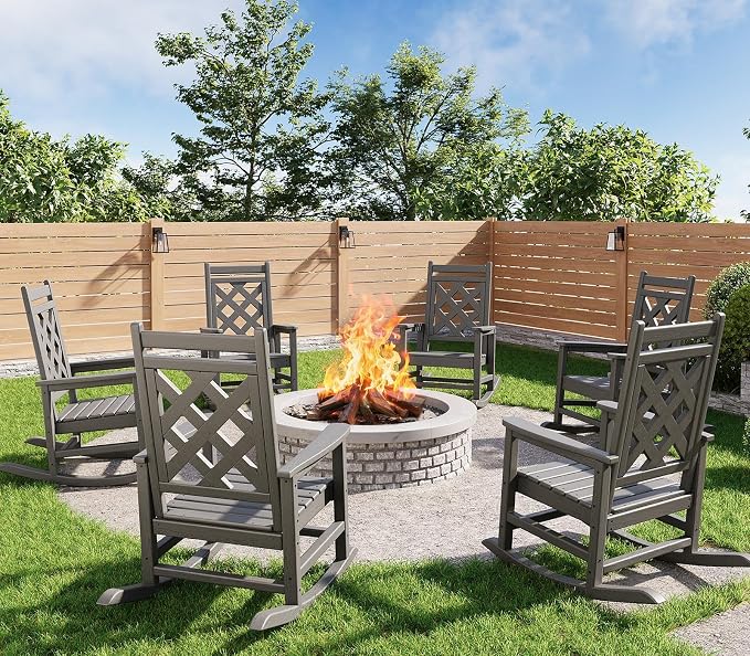 GarveeLife Outdoor Rocking Chair Set of 6, HDPE Weather Resistant Patio Rocking by GarveeLife