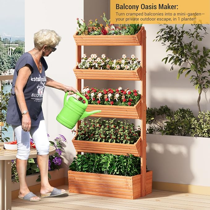 Vertical Wooden Raised Garden Bed Planters Wood Planter Kit Plant Stand Flower - Image 6
