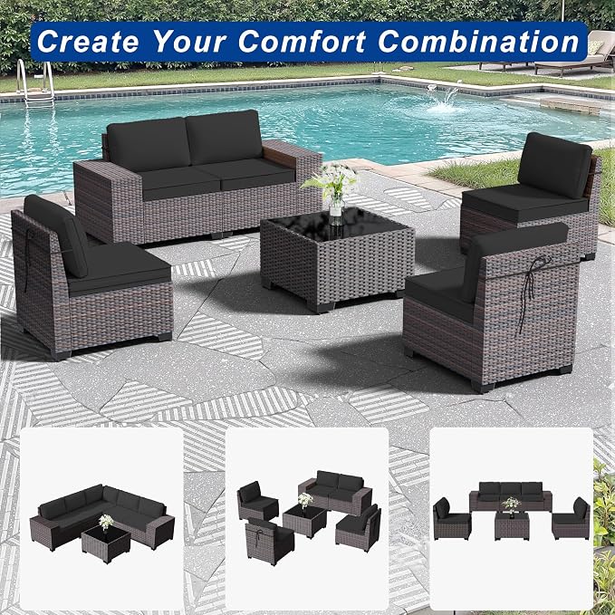 Outdoor Patio Furniture Set, 6 Pieces Outdoor Sectional Furniture High Backrest - Image 8