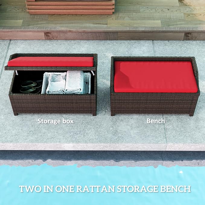 Outsunny 34 Gallon Outdoor Wicker Storage Bench Deck Box, PE Rattan Patio - Image 4