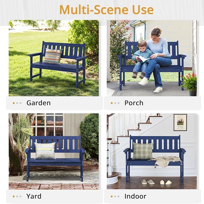 LUE BONA Outdoor Bench, 2-Person HDPS Garden Bench, Outdoor Benches Weatherproof - Image 5