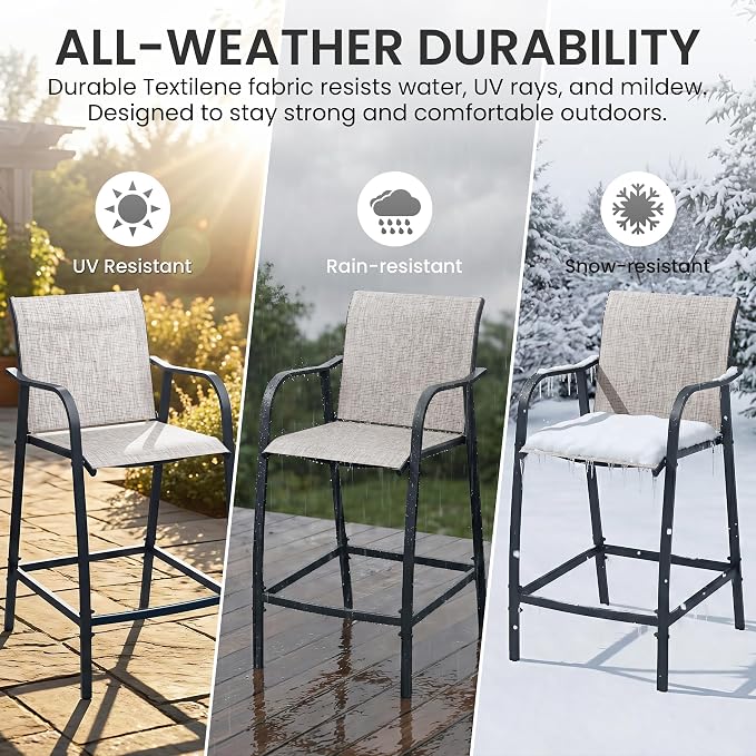Crestlive Outdoor Bar Stools Set of 2, 500 lb Capacity Metal Patio Bar Chairs - Image 4