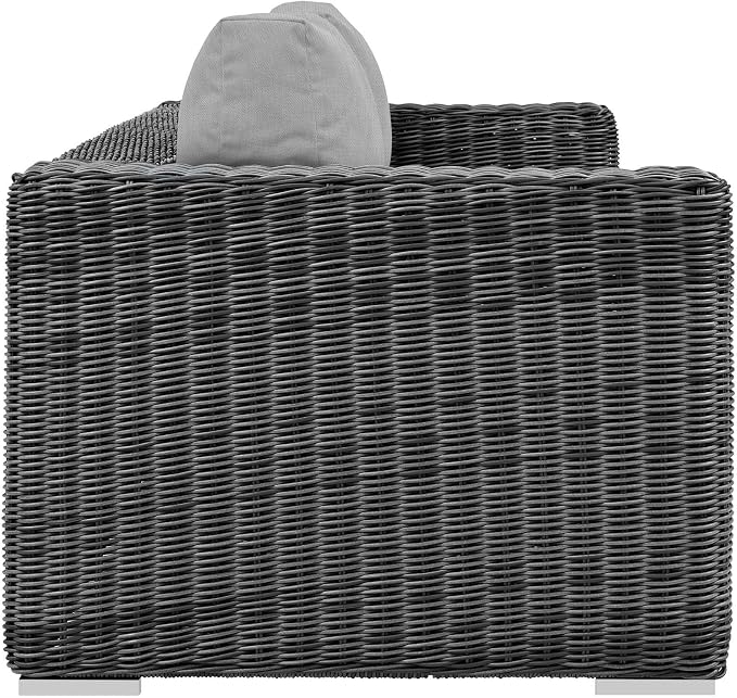 Modway Summon Wicker Rattan Outdoor Patio Sunbrella Sofa in Canvas Gray - Image 2