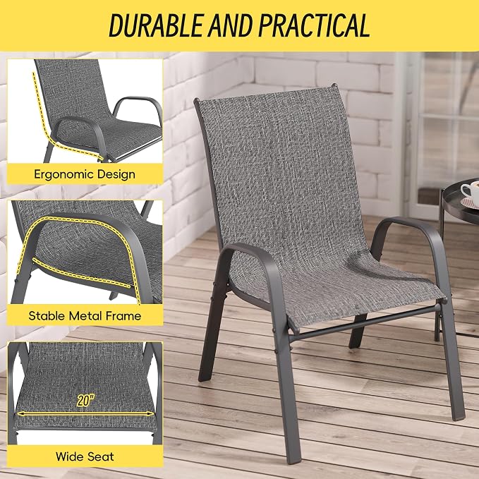 Betterhood Patio Chairs Set of 6, Stackable Outdoor Dining Chairs Set - Image 4