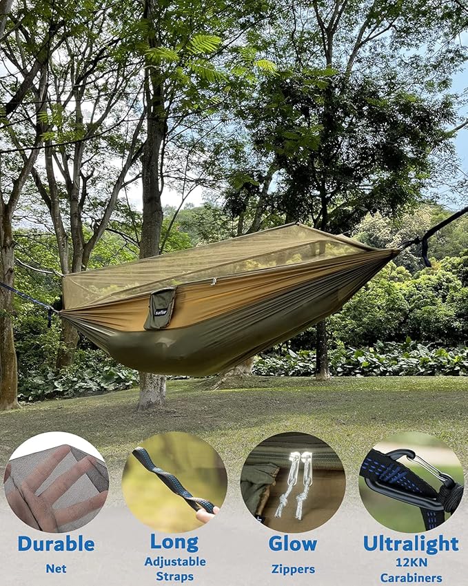 Sunyear Camping Hammock, Portable Single & Double Hammock - Image 4