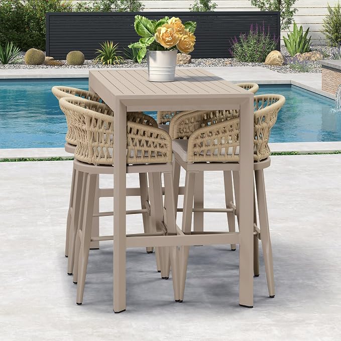 PURPLE LEAF Outdoor Rattan 29" Bar Stools Set of 2, Modern Boho Aluminum Patio - Image 8