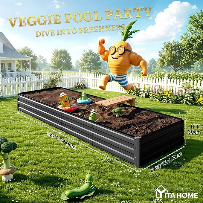 YITAHOME 4pcs 12x4x1 ft Galvanized Raised Garden Bed Kit, Large Metal Planter - Image 8