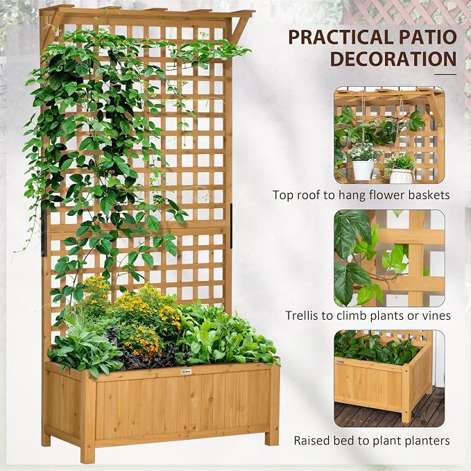 Outsunny Wood Planter with Trellis, Raised Garden Bed - Image 3
