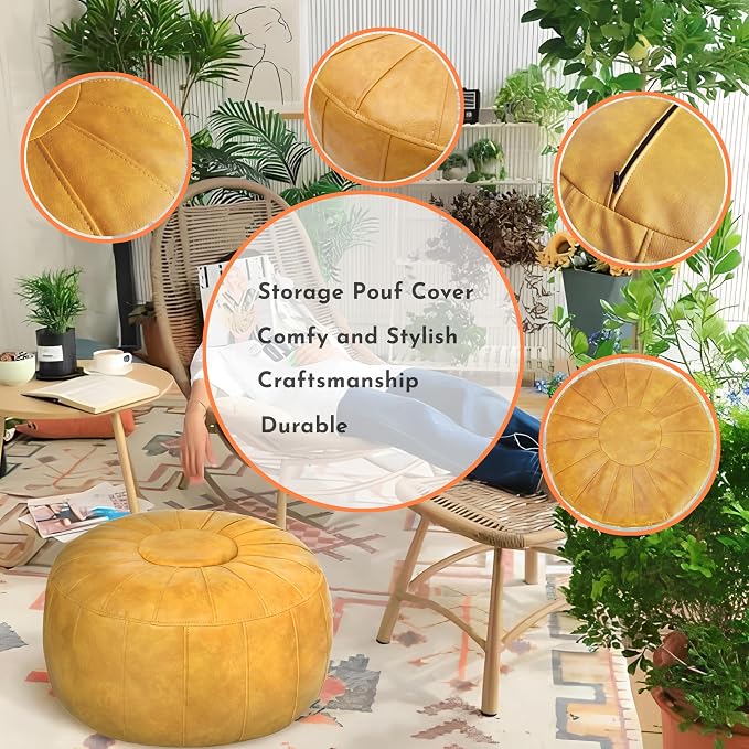 Thgonwid Unstuffed Moroccan Storage Pouf Foot Stool Ottoman Seat Handmade Faux - Image 8