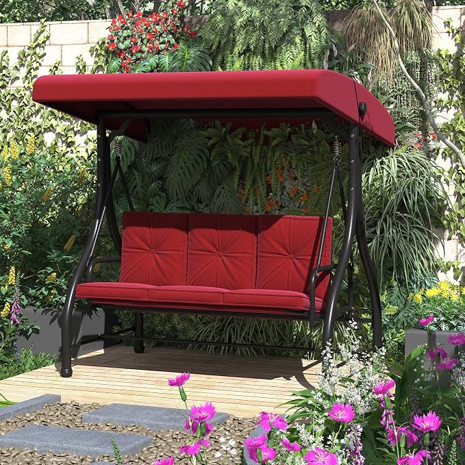 U-MAX Porch Swing Chair with Adjustable Backrest&Canopy, 3 Seat Patio Swing - Image 8
