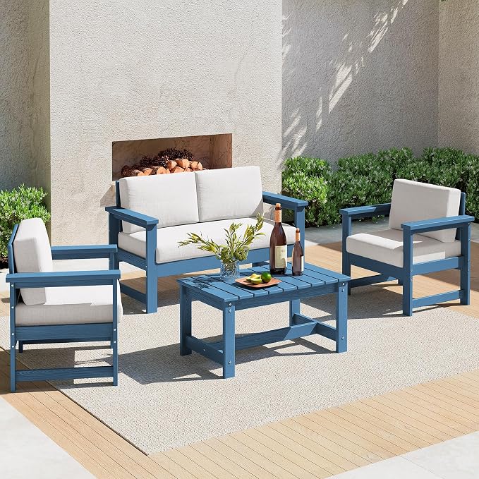 SERWALL 4 Pieces HDPE Outdoor Sofa Set by SERWALL