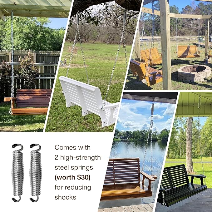 Fortune Candy Wooden Porch Swing 3-Seater, High Backrest and Deep Seat - Image 7