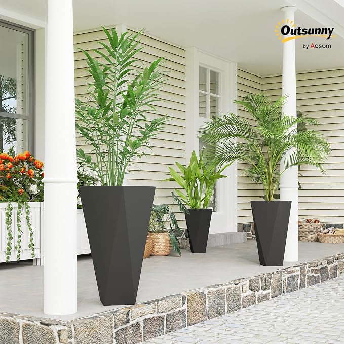 Outsunny Set of 3 Tall Planters, MgO Indoor Outdoor Planters - Image 2
