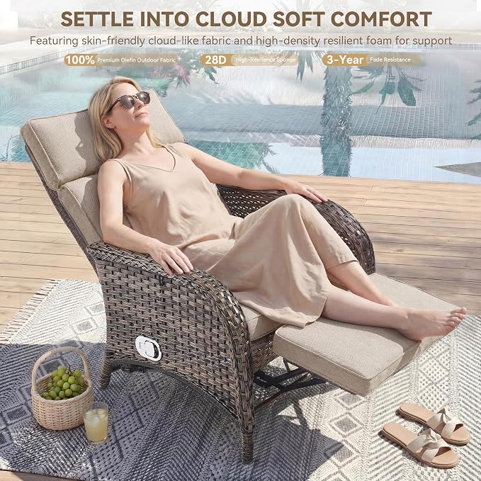 3 Pieces Zero Gravity Wicker Patio Recliner Chairs Set of 2 - Image 3
