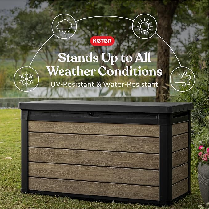 Keter Ashwood 100 Gallon Resin Deck Box Organization and Storage - Image 3