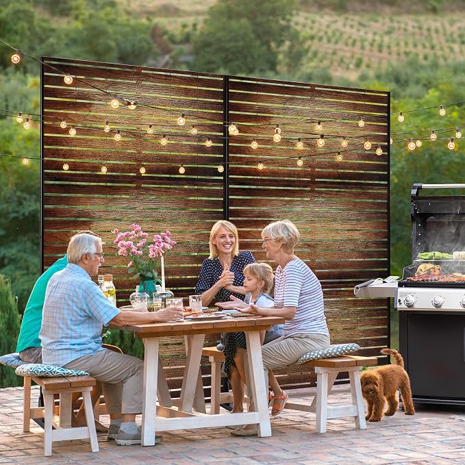 FENCY Metal Outdoor Privacy Screen 72" H×47" W Vintage Wood Color Patio Privacy - Image 3