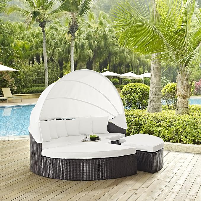 Modway Convene Wicker Rattan Outdoor Patio Retractable Canopy Round Poolside - Image 7