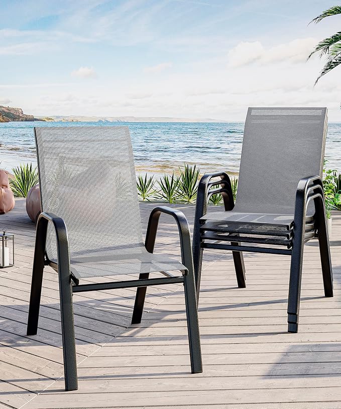 Outdoor Stackable Dining Chairs Set of 4, High-Back Patio Stacking Chairs by Unknown