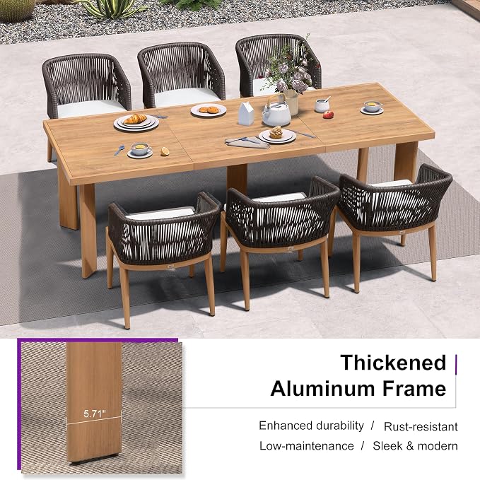 PURPLE LEAF 7 Pieces Outdoor Dining Set Patio Table and Chairs Set Aluminum - Image 5