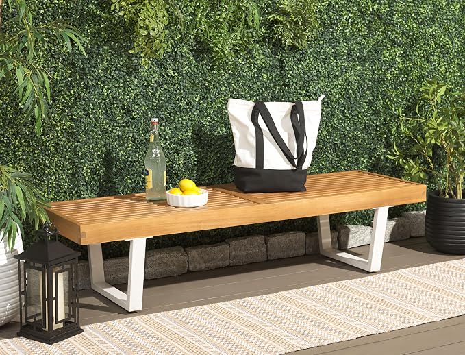 SAFAVIEH Outdoor Patio Furniture Heather Natural Brown Solid Wood & White Legs - Image 2