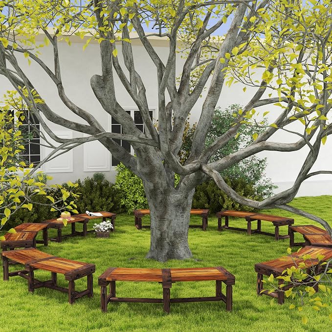 Outsunny Wooden Garden Bench, Semicircular Round Outdoor Tree Bench, Wrap - Image 8