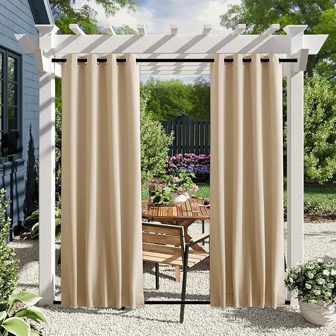 NICETOWN 2 Panels Outdoor Patio Curtains Windproof Top & Bottom Grommet & Back - Image 2