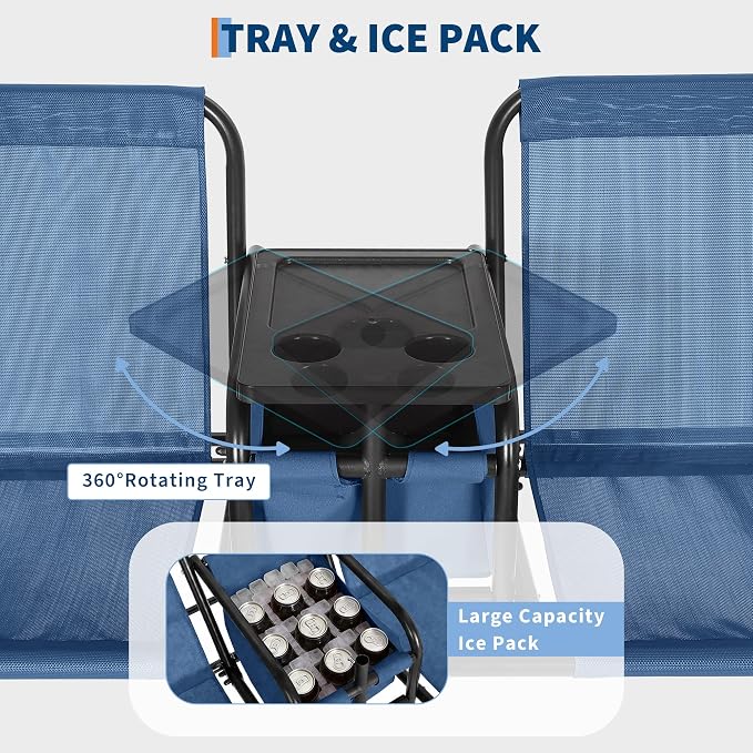 Porch Swing with Cup Holders & Pivot Storage Table & Cooler Bag with Adjustable - Image 3