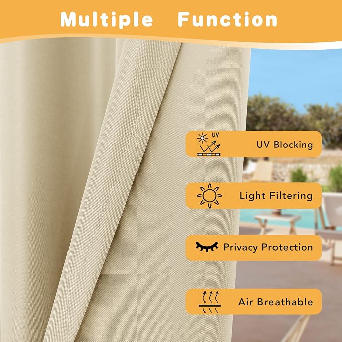 HolidayIdeas Outdoor Curtains for Patio Waterproof, 2 Panels - Image 3