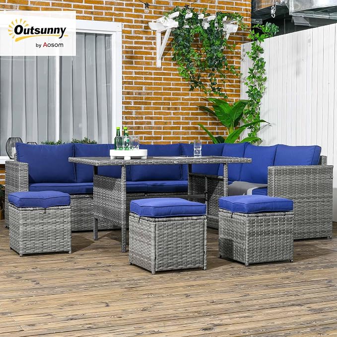 Outsunny Wicker Outdoor Patio Furniture Set, L-Shaped 7 Piece Outdoor Dining - Image 2