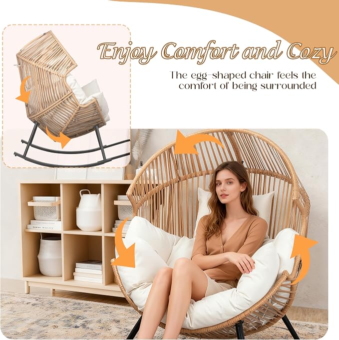Shintenchi Egg Chair Outdoor, Oversized Outdoor Indoor Wicker Rocking Chair - Image 3